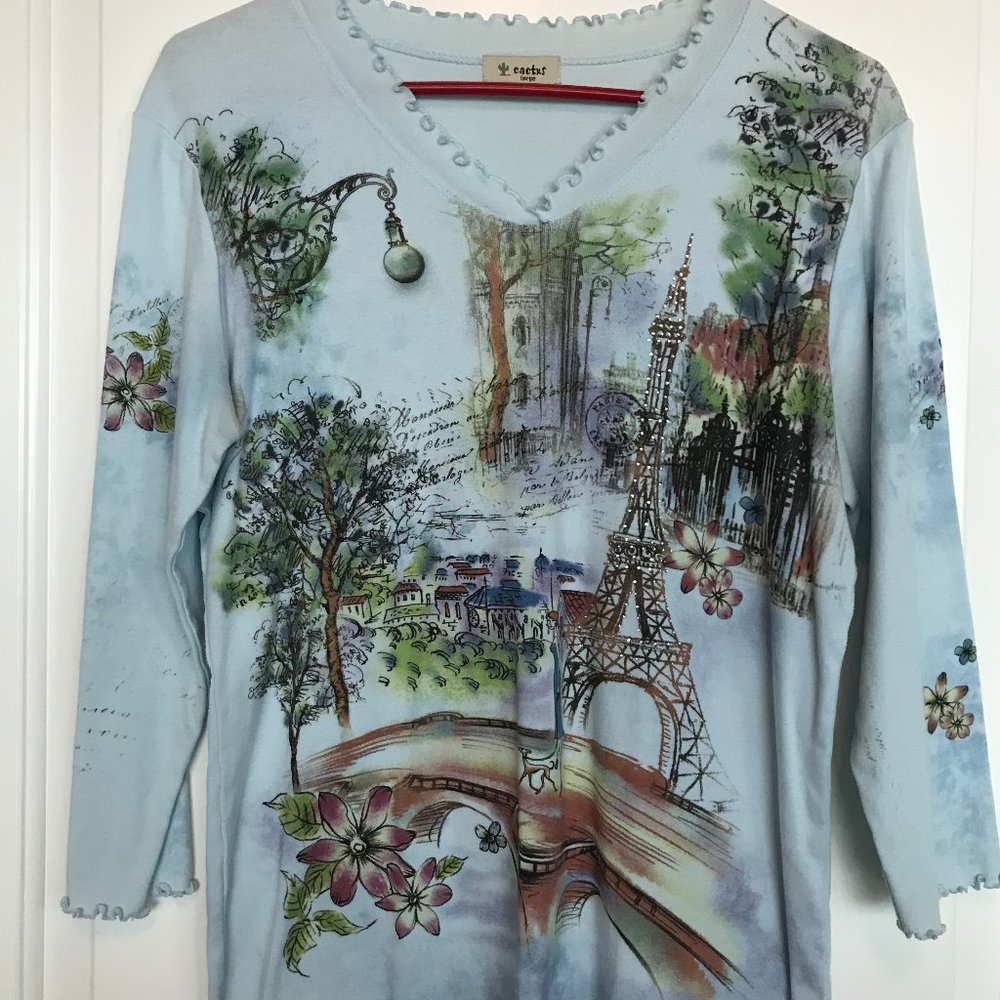 Cute Paris themed shirt 3/4 length sleeves